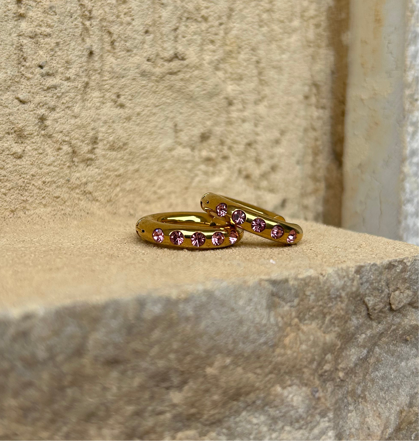 Waterproof 18K gold-plated stainless steel earrings with zircon stones, minimalist women’s jewelry Lebanon