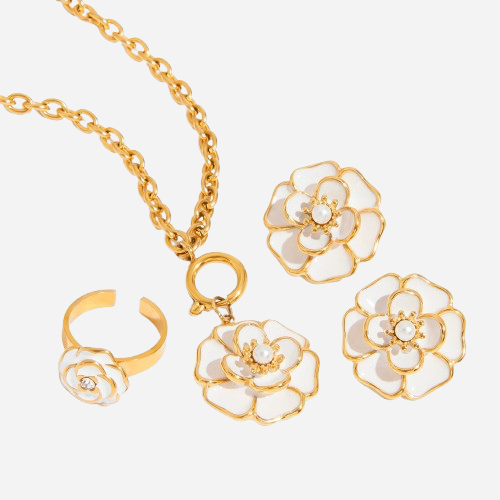 Zinnia Set - Gold Retro Floral Set with Pearl