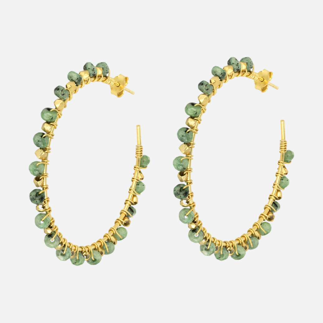 Maria – Gold Hoop Earrings with Lapis Lazuli Stones