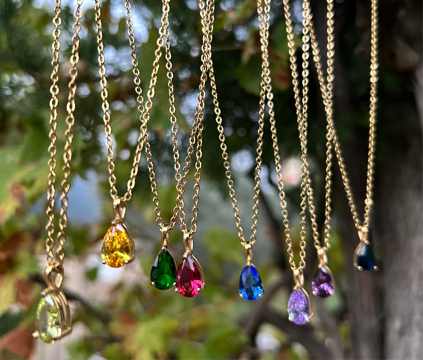 Waterproof 18K PVD gold-plated stainless steel birthstone necklace available in eight gemstone options, women’s jewelry Lebanon