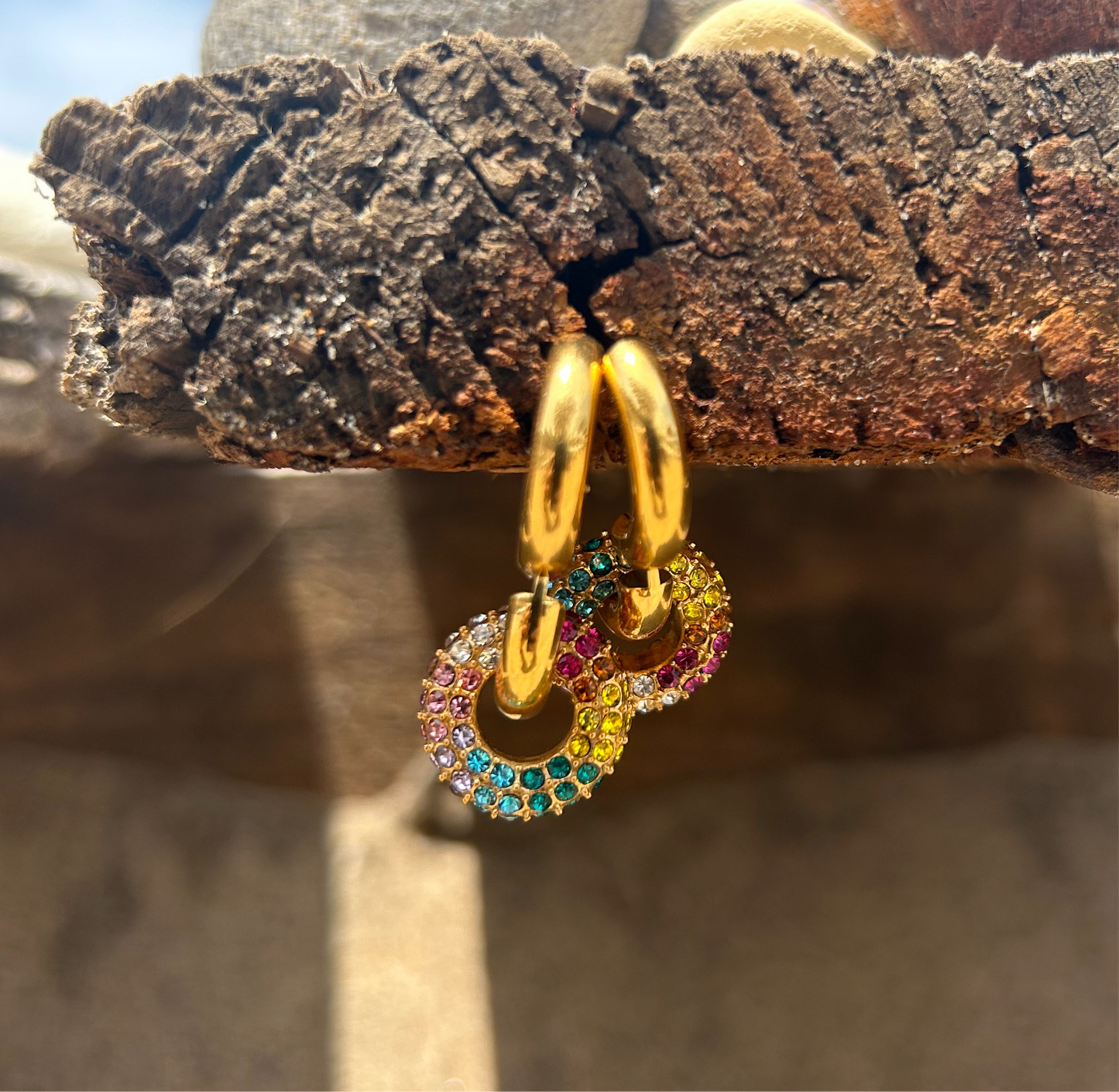 Waterproof 18K gold-plated stainless steel hoop earrings with multicolor zircon stones and removable hoops, women’s jewelry Lebanon