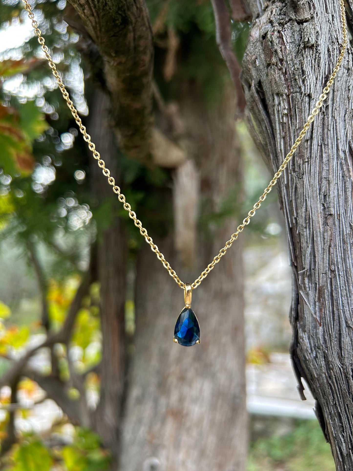 Waterproof 18K PVD gold-plated stainless steel birthstone necklace available in eight gemstone options, women’s jewelry Lebanon