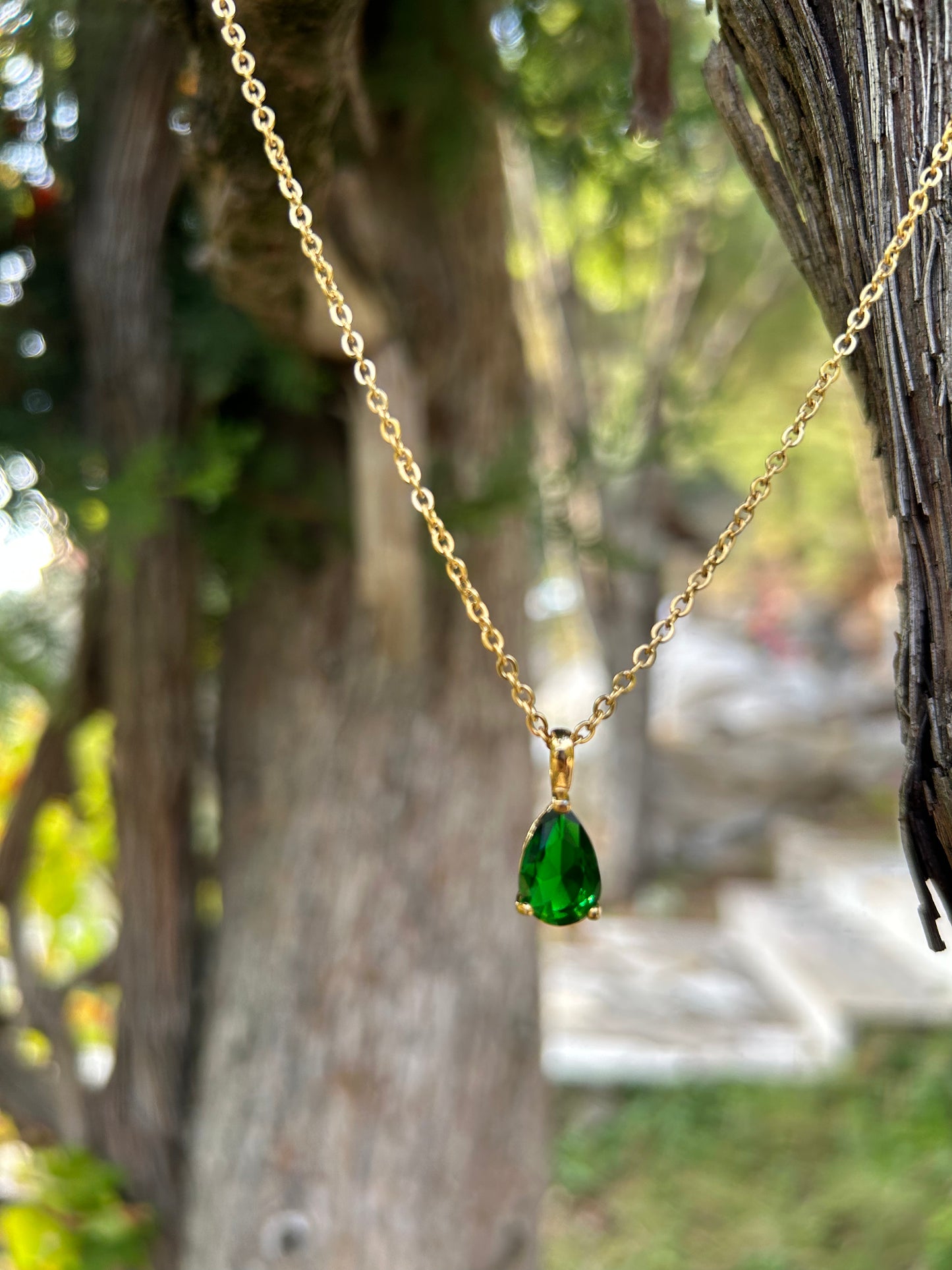 Waterproof 18K PVD gold-plated stainless steel birthstone necklace available in eight gemstone options, women’s jewelry Lebanon