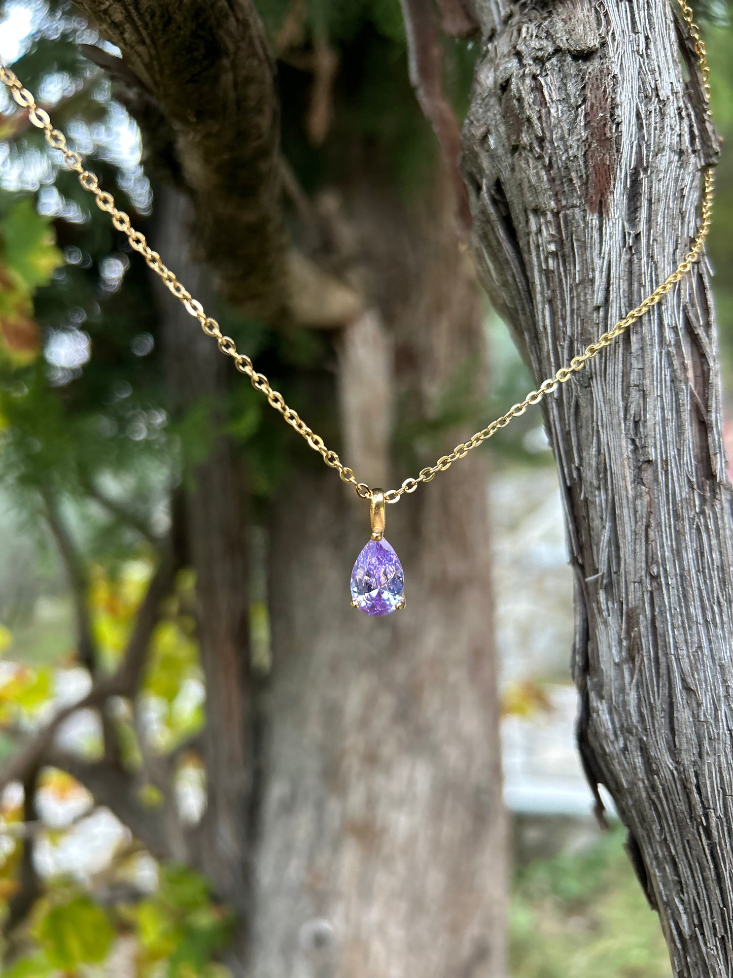 Waterproof 18K PVD gold-plated stainless steel birthstone necklace available in eight gemstone options, women’s jewelry Lebanon