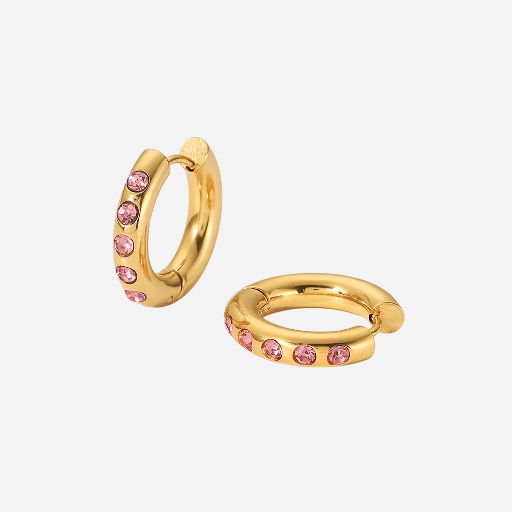 Lilly – Gold Earrings with Rose and Green Stones