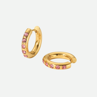 Lilly – Gold Earrings with Rose and Green Stones