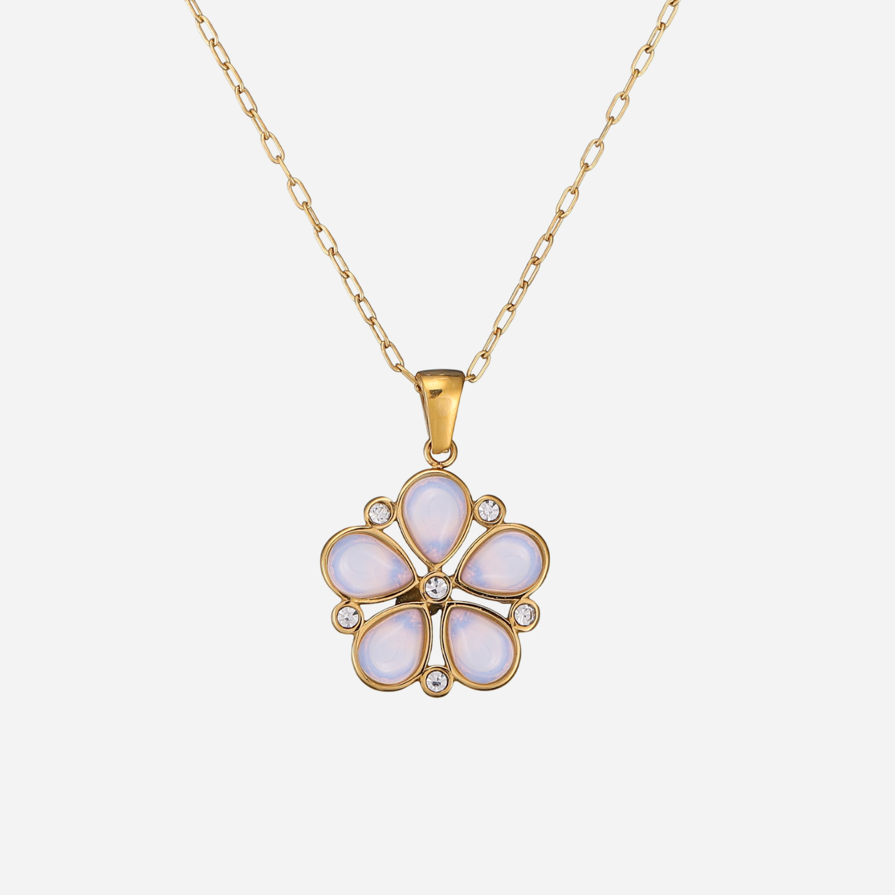 Kaia Set – Gold & Opal Floral Necklace and Stud Earrings