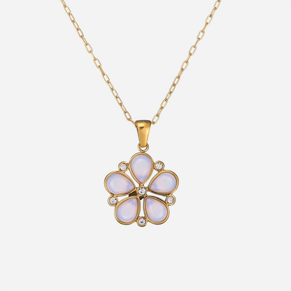 Kaia Set – Gold & Opal Floral Necklace and Stud Earrings