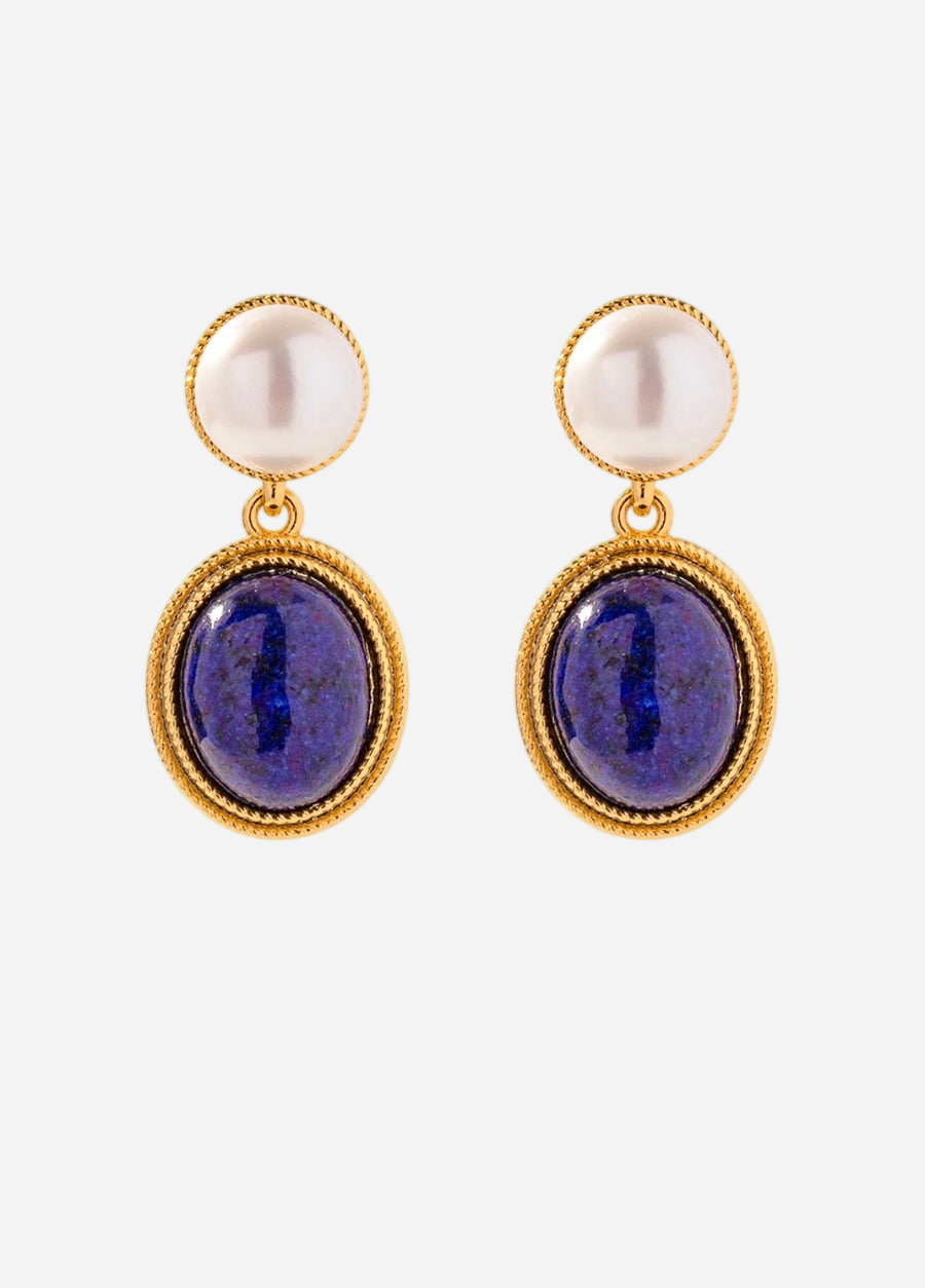 Romy – Gold Earrings with Lapis Lazuli and Pearls