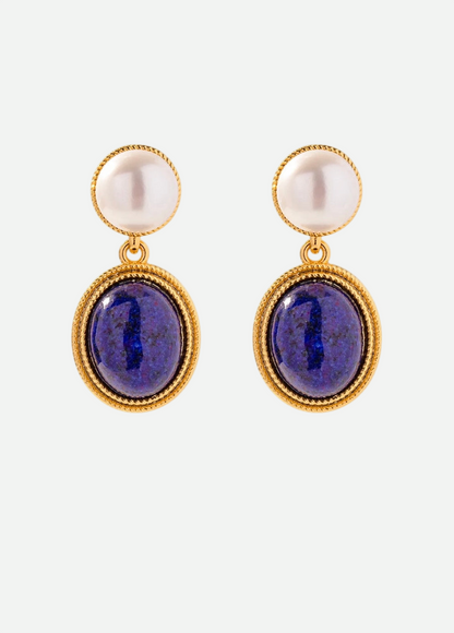 Romy – Gold Earrings with Lapis Lazuli and Pearls
