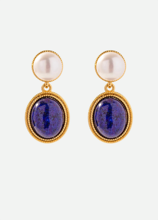 Romy – Gold Earrings with Lapis Lazuli and Pearls