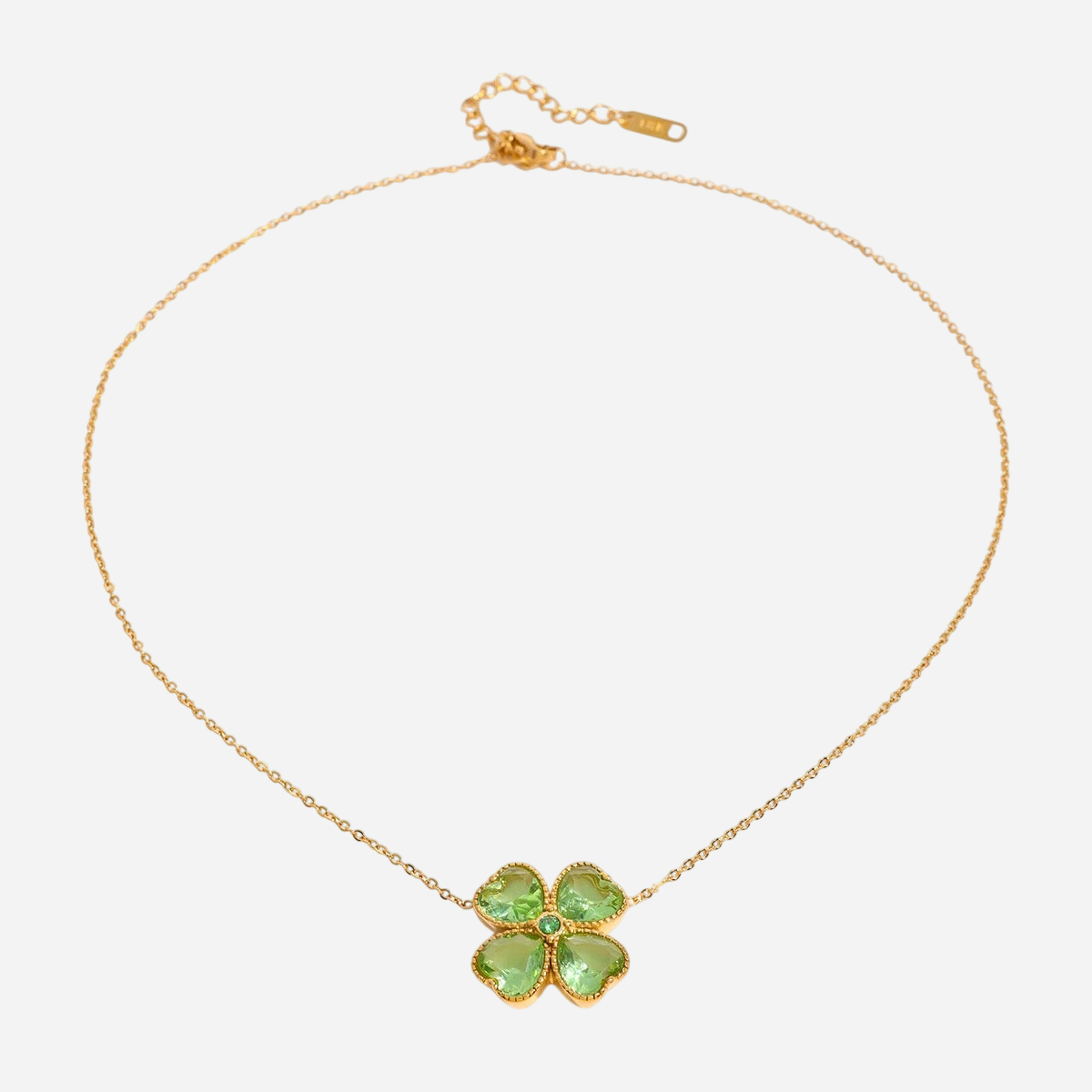 Colvera Set – Four-Leaf Clover Necklace and Stud Earrings with Emerald Zircon