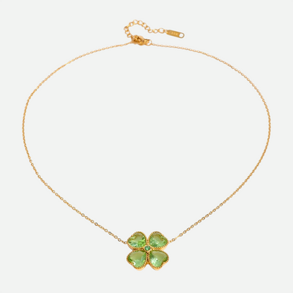 Colvera Set – Four-Leaf Clover Necklace and Stud Earrings with Emerald Zircon