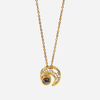 Lakom – Gold Half-Moon Projection Necklace with “I Love You” in 100 Languages