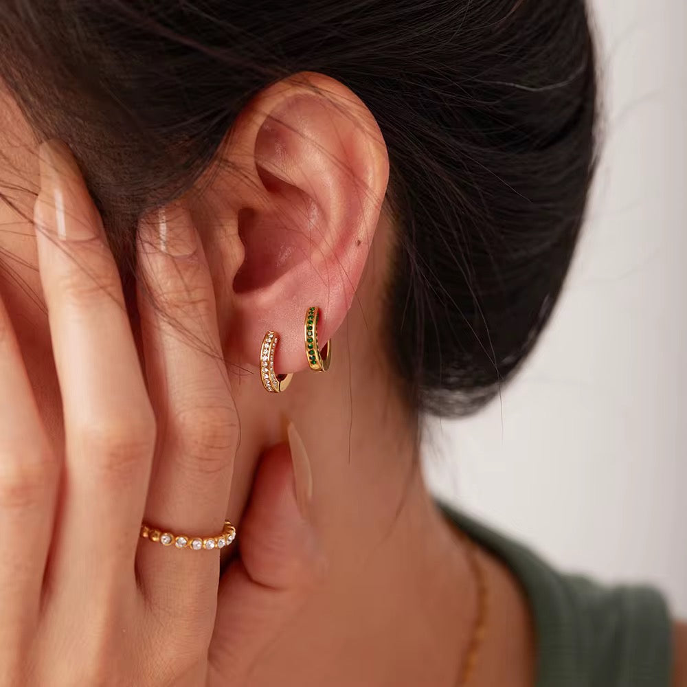 Sydney – Gold Huggie Hoop Earrings with Diamond Zircon