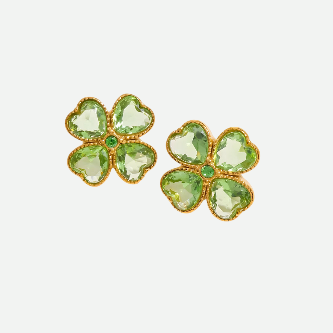 Colvera Set – Four-Leaf Clover Necklace and Stud Earrings with Emerald Zircon