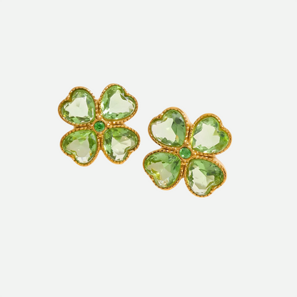 Colvera Set – Four-Leaf Clover Necklace and Stud Earrings with Emerald Zircon