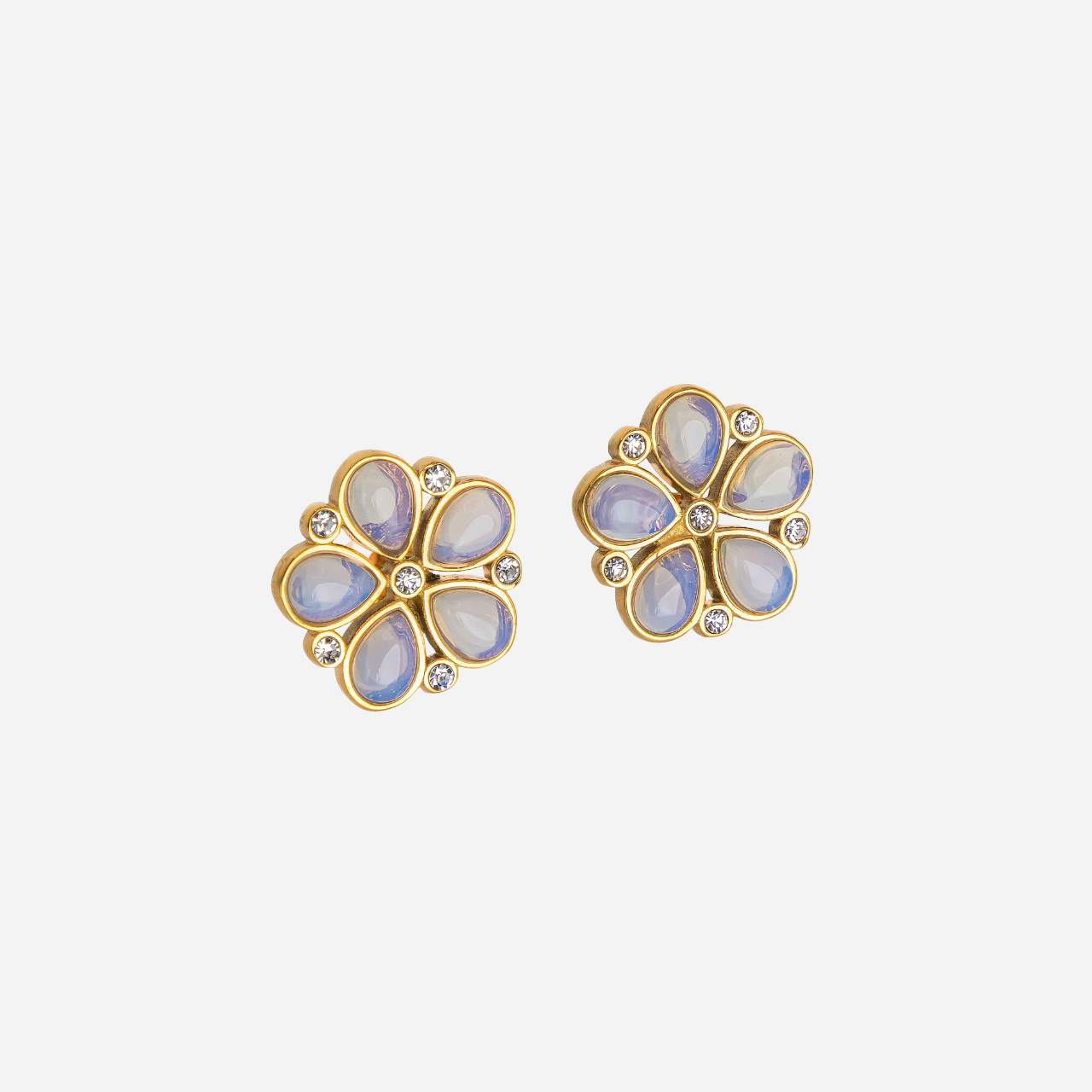 Kaia Set – Gold & Opal Floral Necklace and Stud Earrings