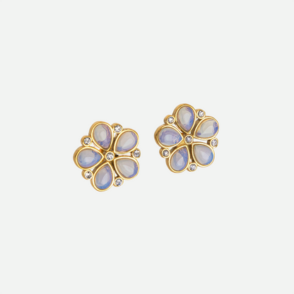 Kaia Set – Gold & Opal Floral Necklace and Stud Earrings