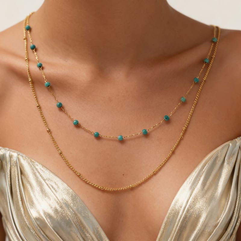 Nadia – Gold Necklace with Natural Turquoise Stone