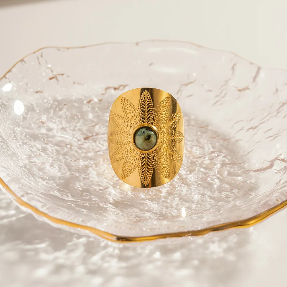 Sally – Gold Sunburst Ring with Natural Turquoise