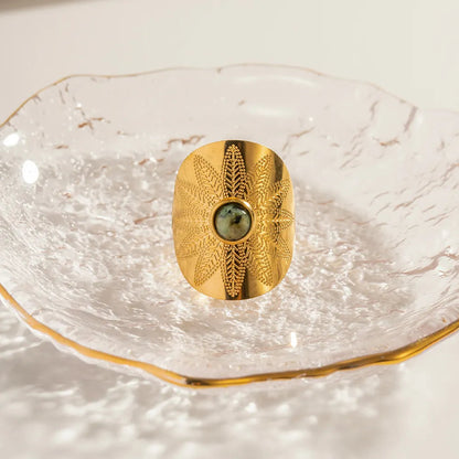 Sally – Gold Sunburst Ring with Natural Turquoise