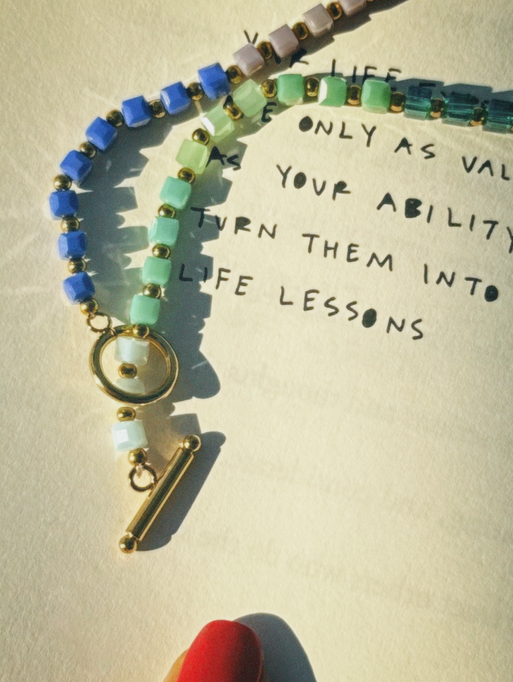 Waterproof 18K PVD gold-plated stainless steel necklace with multicolor crystal beads and gold toggle clasp, women’s jewelry Lebanon