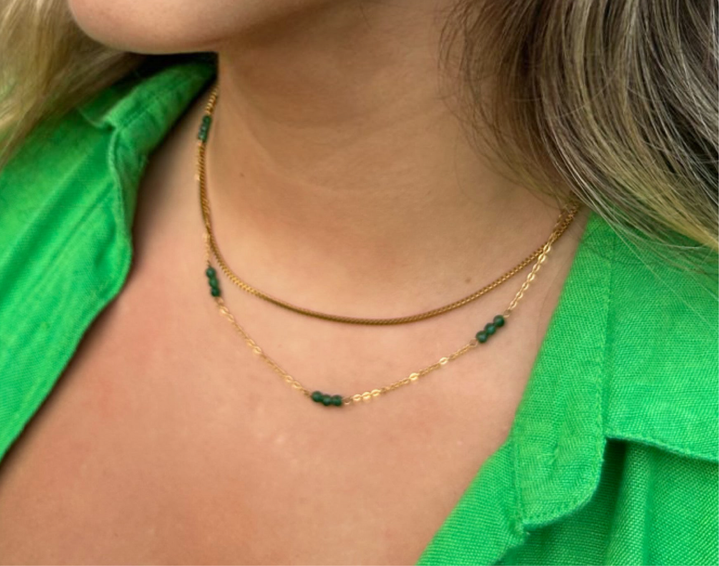 Waterproof 18K gold-plated stainless steel necklace with emerald zircon stones, adjustable women’s statement jewelry Lebanon