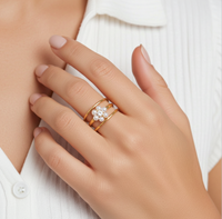 Rosalie – Three-Band Floral Ring with Pearl Flower