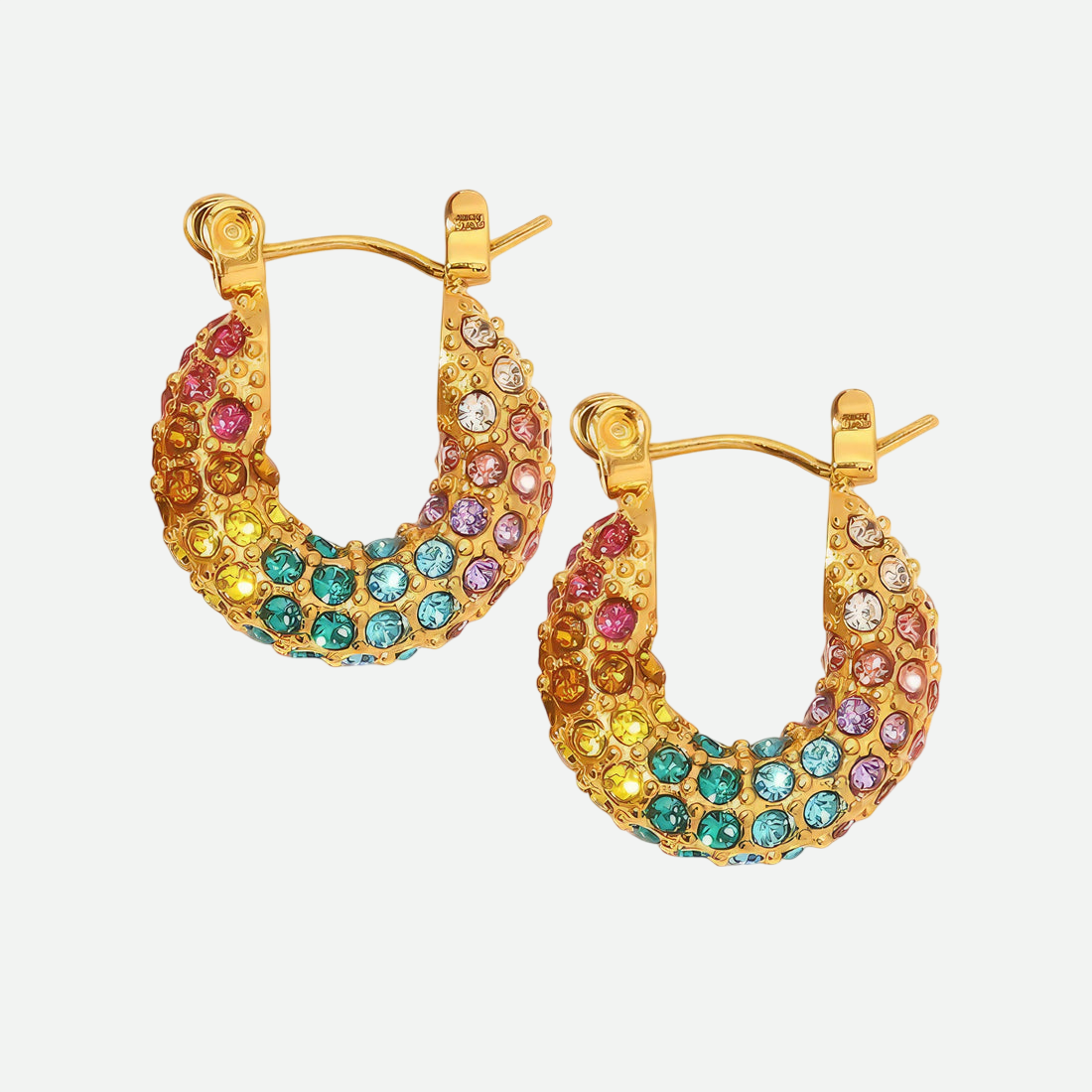 Paloma – Hammered Gold Hoop Earrings with Multicolor Stones