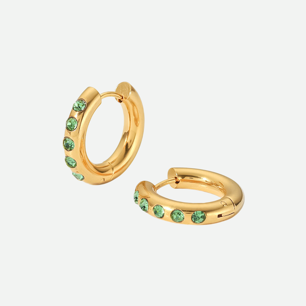 Lilly – Gold Earrings with Rose and Green Stones