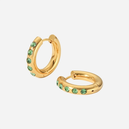 Lilly – Gold Earrings with Rose and Green Stones