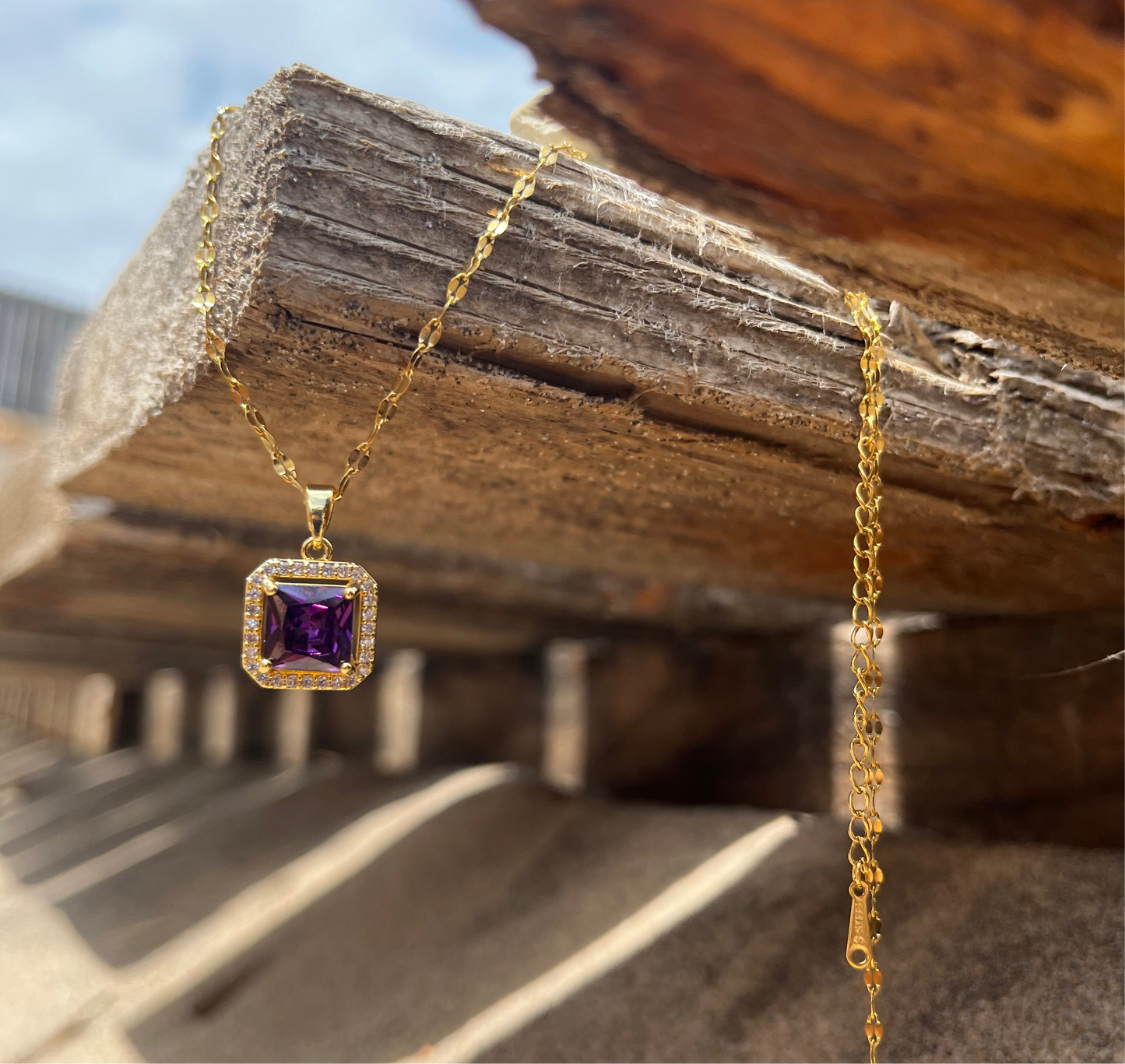 Waterproof 18K gold-plated stainless steel necklace with amethyst zircon stone, women’s jewelry Lebanon