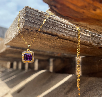Waterproof 18K gold-plated stainless steel necklace with amethyst zircon stone, women’s jewelry Lebanon