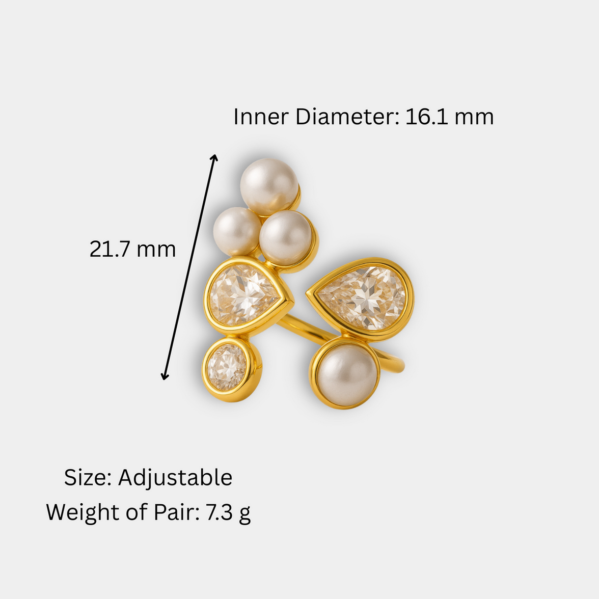 Anastasia – Sculptural Gold Ring with Pearls and Teardrop Diamond Zircon