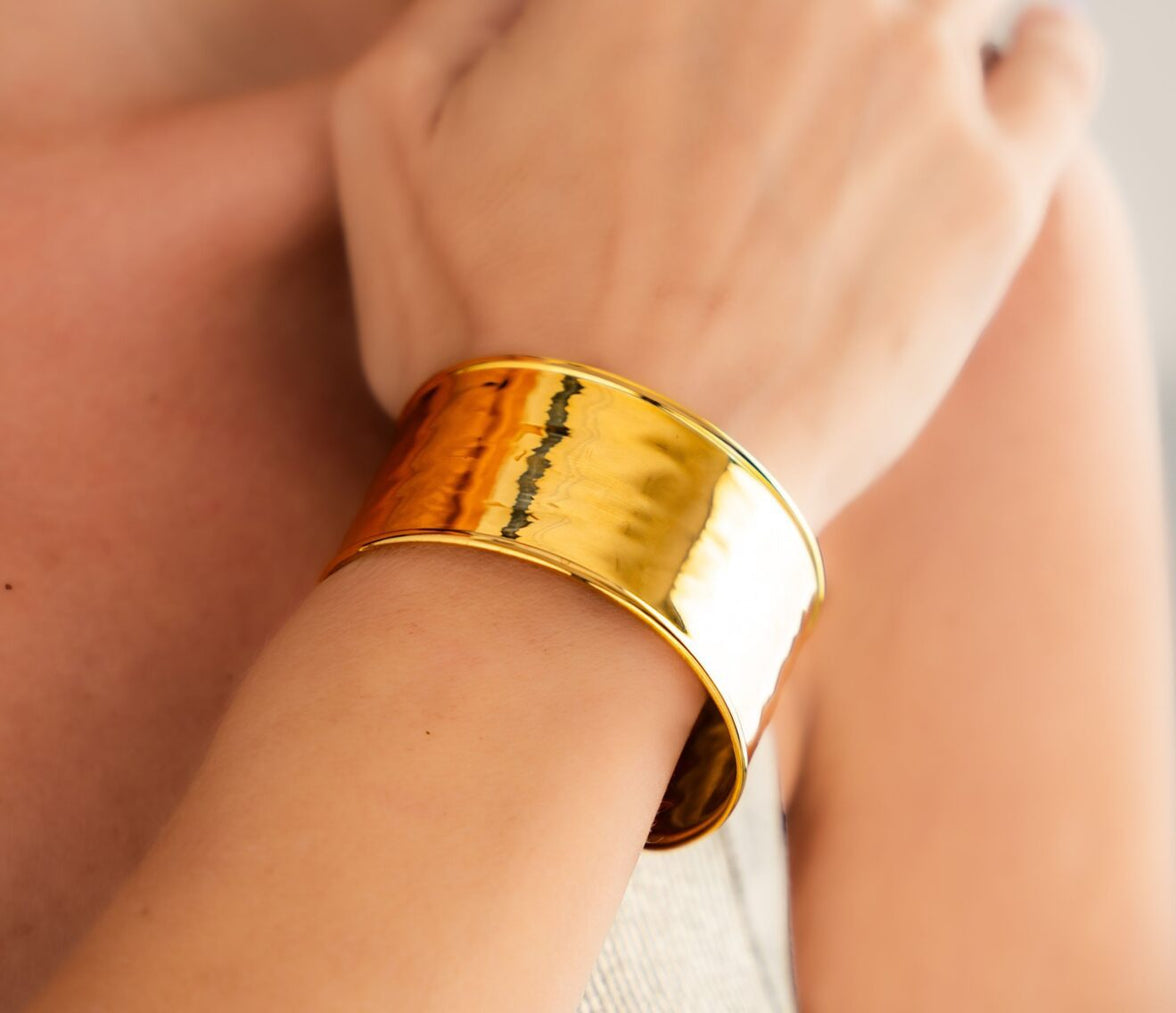 Katherine Bangle - Gold Hammered Cuff Bangle