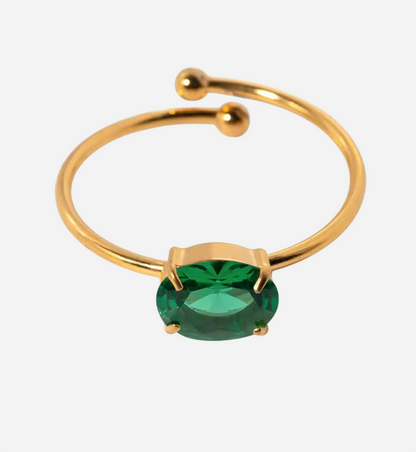 Lila – Minimalist Gold Ring with Emerald Zircon, Diamond Zircon, or Black Onyx Zircon