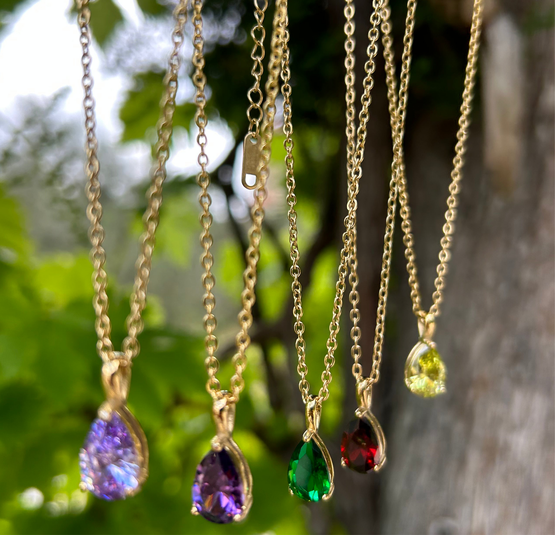 Waterproof 18K PVD gold-plated stainless steel birthstone necklace available in eight gemstone options, women’s jewelry Lebanon
