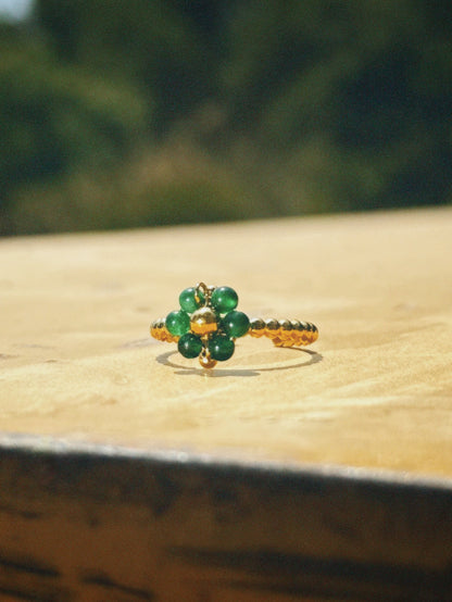 Waterproof 18K gold-plated stainless steel sunflower ring with emerald gemstone zircon, adjustable women’s jewelry, Lebanon, tarnish-resistant