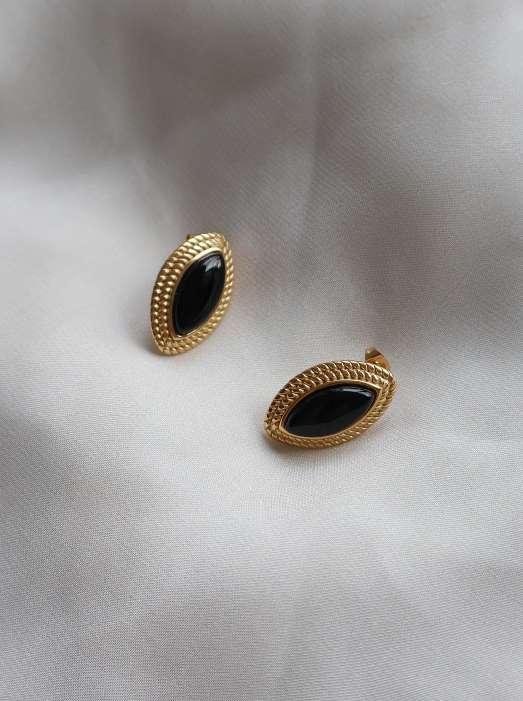 Leila Earrings - Gold and Black Agate Oval Studs
