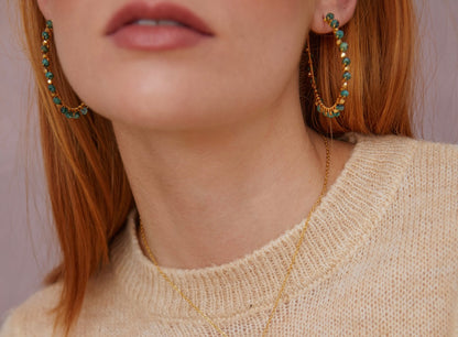Maria – Gold Hoop Earrings with Lapis Lazuli Stones