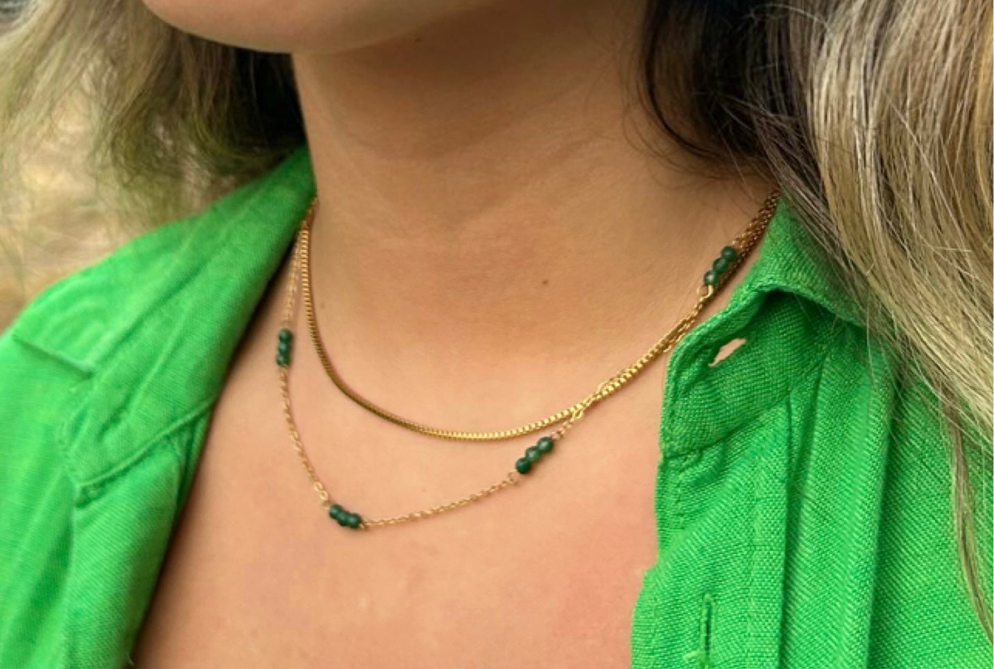 Waterproof 18K gold-plated stainless steel necklace with emerald zircon stones, adjustable women’s statement jewelry Lebanon