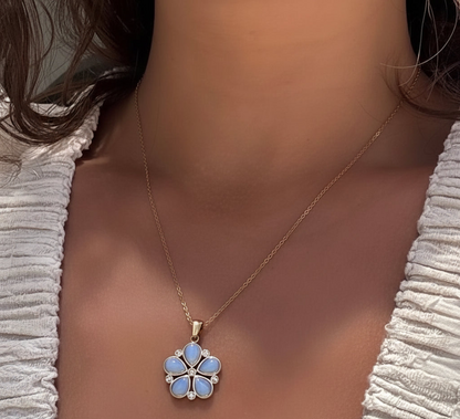 Kaia Set – Gold & Opal Floral Necklace and Stud Earrings