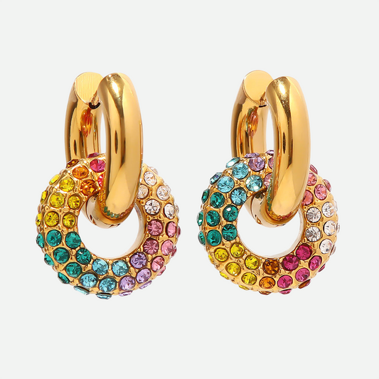 Joy – Gold Hoop Earrings with Multicolor Stones