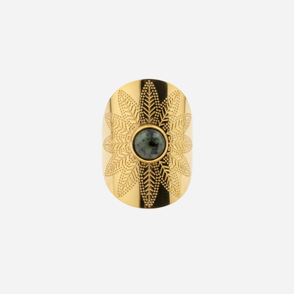 Sally – Gold Sunburst Ring with Natural Turquoise