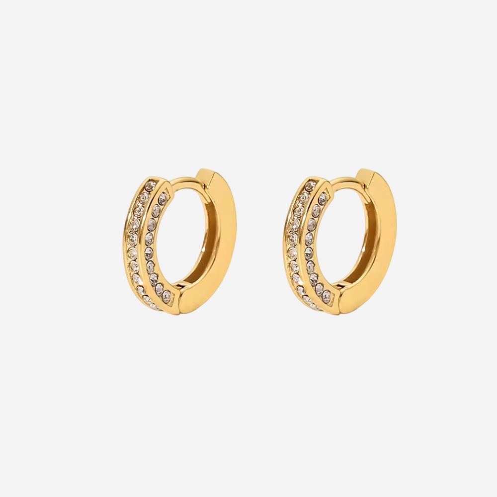 Sydney – Gold Huggie Hoop Earrings with Diamond Zircon