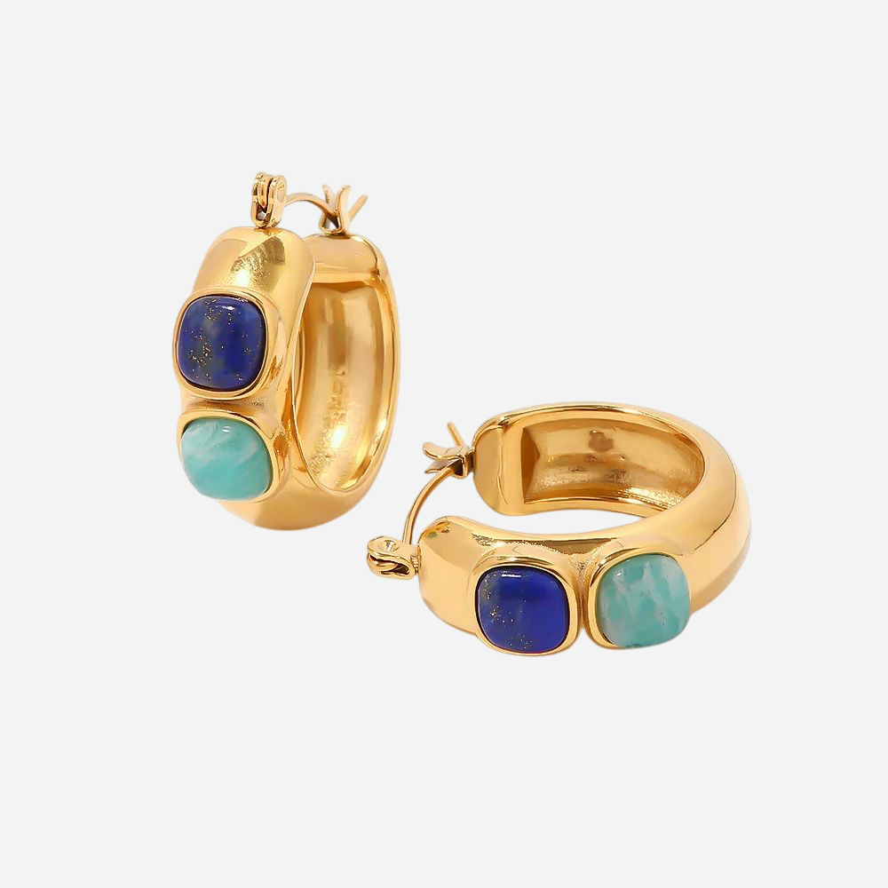 Fairuz – Gold Earrings with Lapis Lazuli and Turquoise