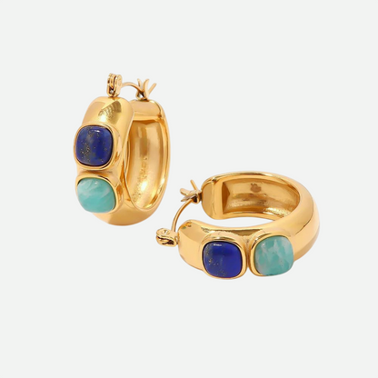 Fairuz – Gold Earrings with Lapis Lazuli and Turquoise