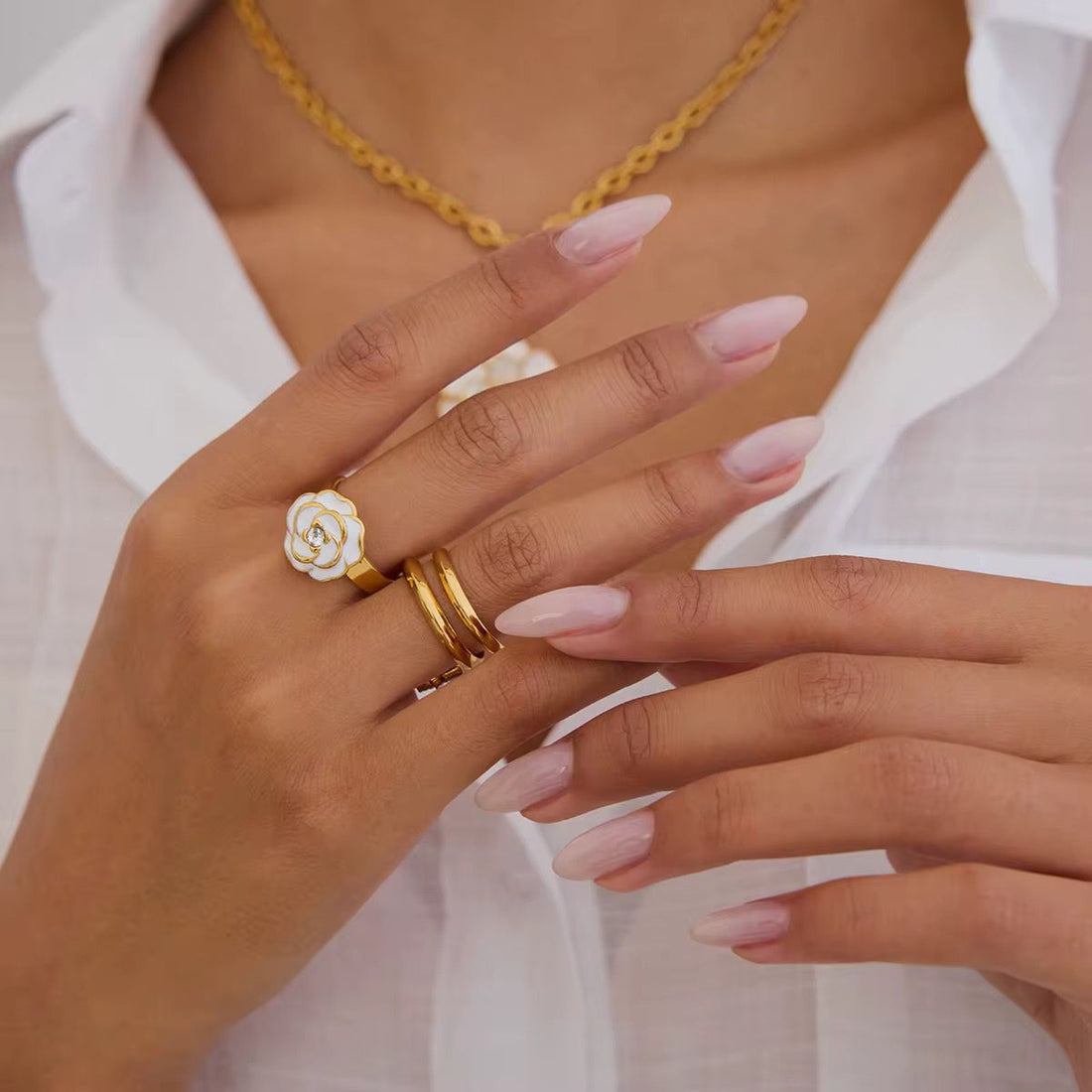 Zinnia Set - Gold Retro Floral Set with Pearl