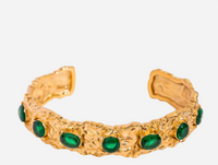 Juliette – Gold Cuff Bangle with Emerald Zircon
